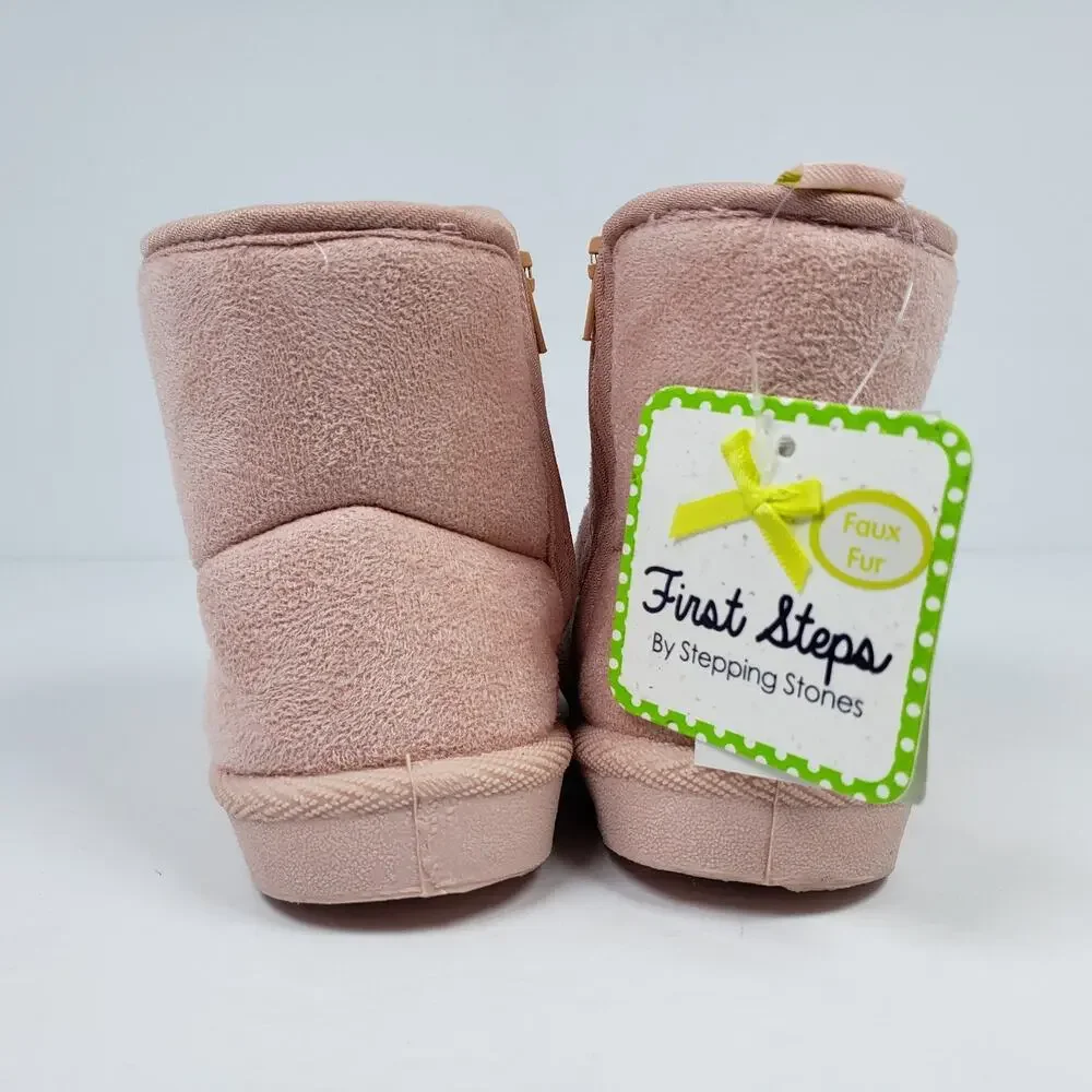 First Steps By Stepping Stones Toddler Girls Size 8 Pink Faux Fur Pull On Boots